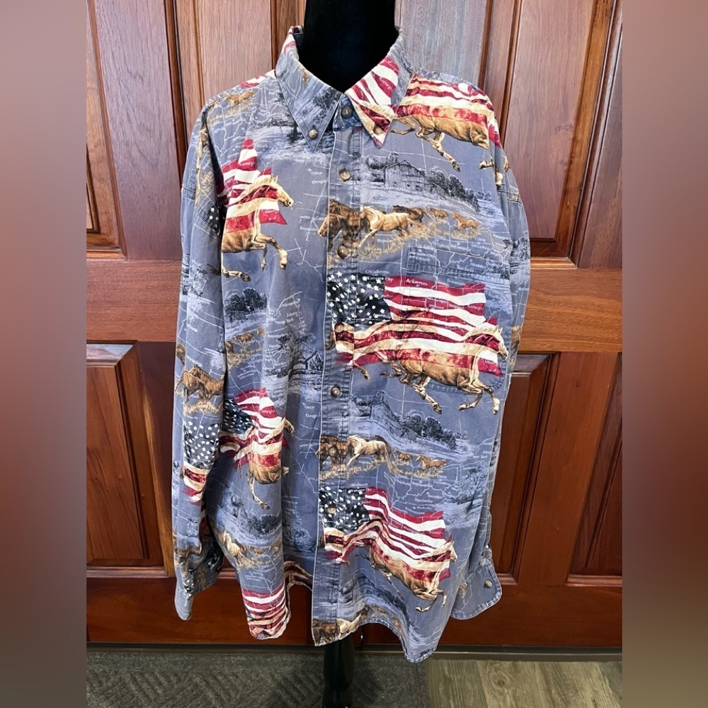 Bit & Bridle Shirt Mens 2x Western American Flag Horse Patriotic Riding US Map